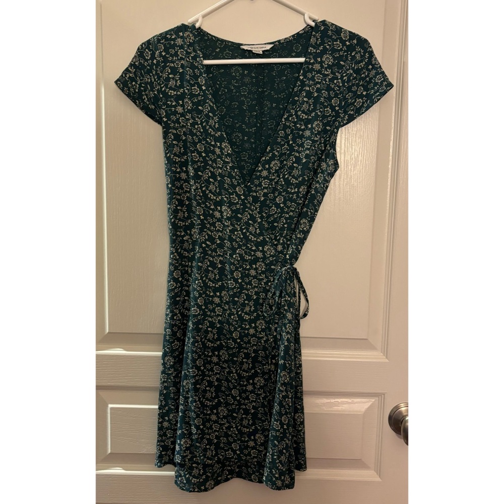 AEO Green Floral Wrap Dress